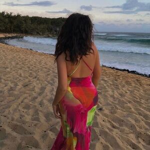 Miss Lola Mesh Tropical Floral Maxi Dress